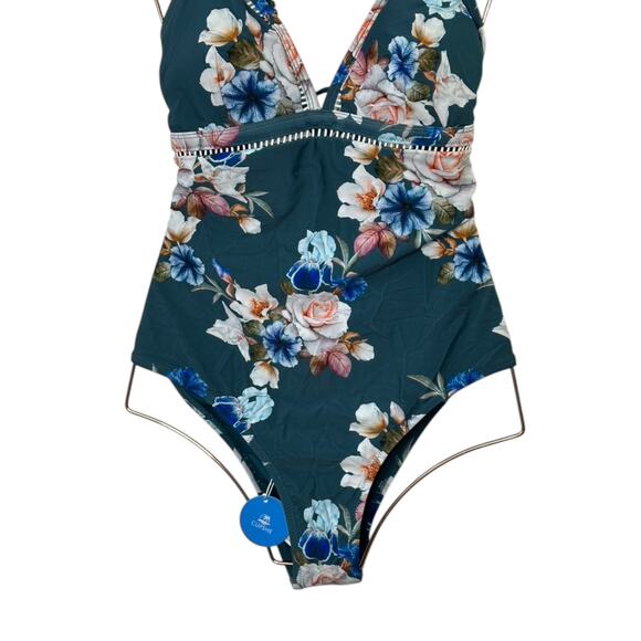 Cupshe Green Floral Lace-Up One Piece Swimsuit Women's Size Medium NEW - Picture 3 of 10
